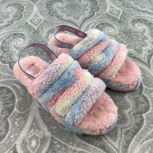 Womens UGG Fluff Yeah Slides Cali Collage Pride Stripes